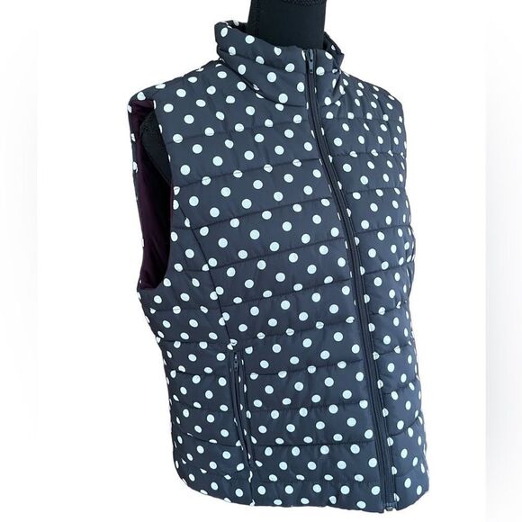 LOFT gray/white polka dot zip front vest, size L - Picture 5 of 7